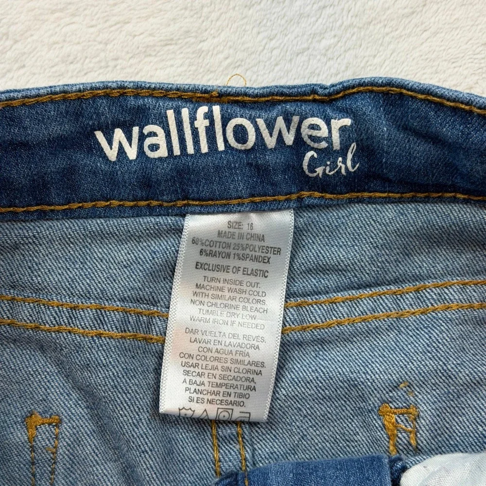 Wallflower‎ Denim Skirt Girls Size 16 Blue Good Ruffle Hem Stretch Mini Skirt